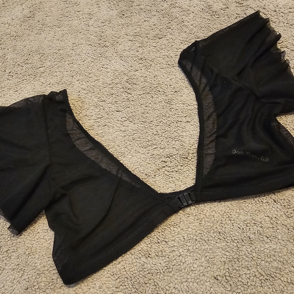 Dark Moon Cult Black Sheer Mesh Butterfly Sleeve Scoop Neck Crop Bralette Top